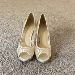 Ivanka Trump Cream Peep-Toe Heels Classic Design